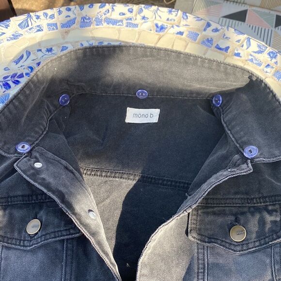 Black/grey denim jacket with removable faux fur collar sz M - Picture 6 of 16